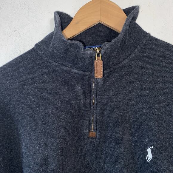 Ralph Lauren Polo Mens Pullover Sweater XL Gray 1/4 Zip Preppy Classic Pony Logo - Picture 4 of 8
